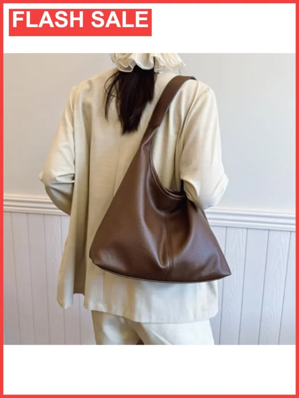 Large PU Leather Hobo Shoulder Bag Slouchy Tote Purse for Work Travel
